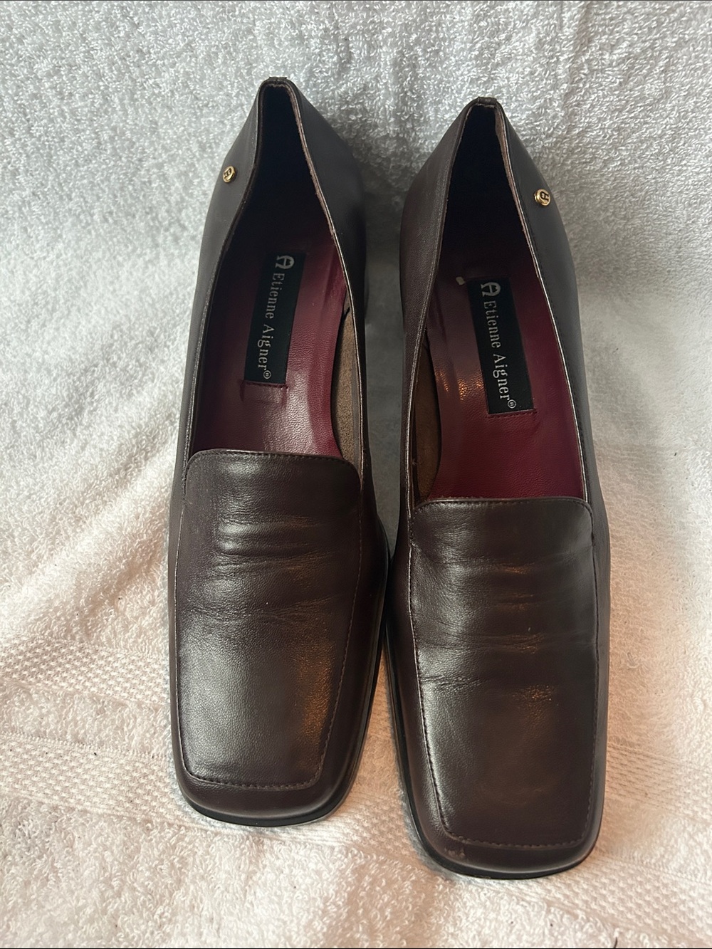 Etienne Aigner Dark Brown Leather Square-Toe Block Heel Loafer - Picture 2 of 7